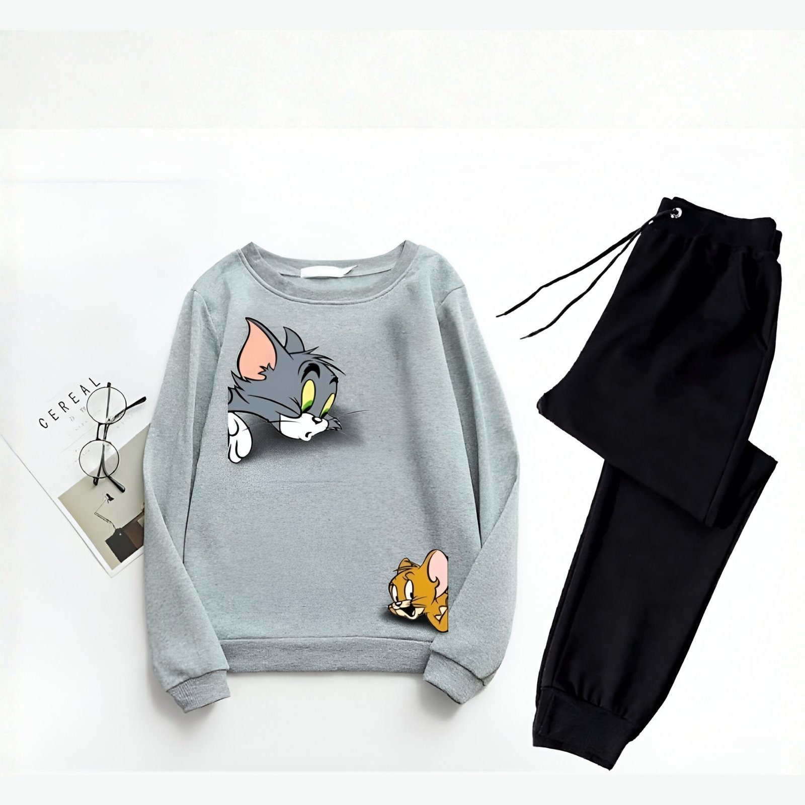 Tom & Jerry Cartoon Graphic Sweatshirt and Jogger Set