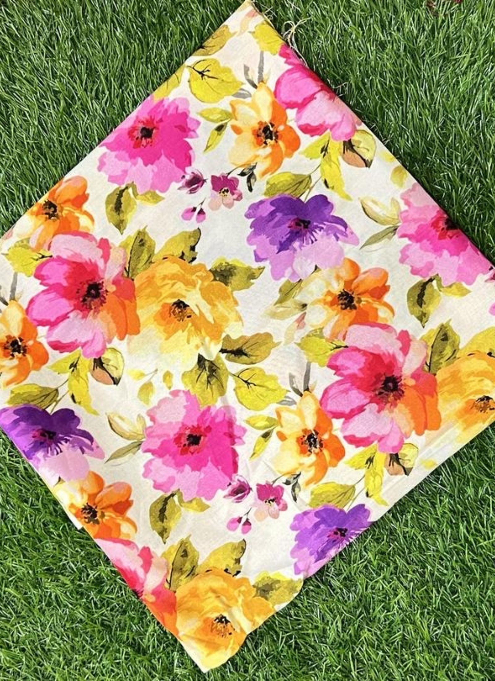 Bright Multi-Colored Floral Digital Printed Linen Fabric (Unstitched)