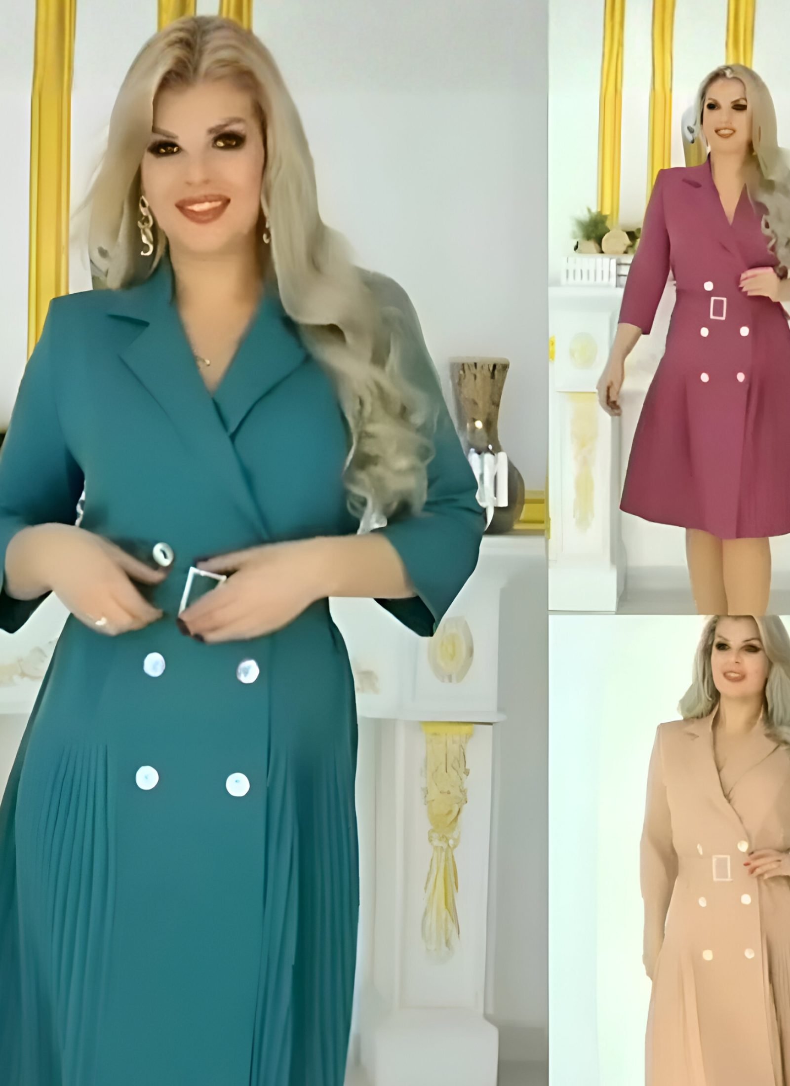 Elegant Double-Breasted Pleated Blazer Dress 2