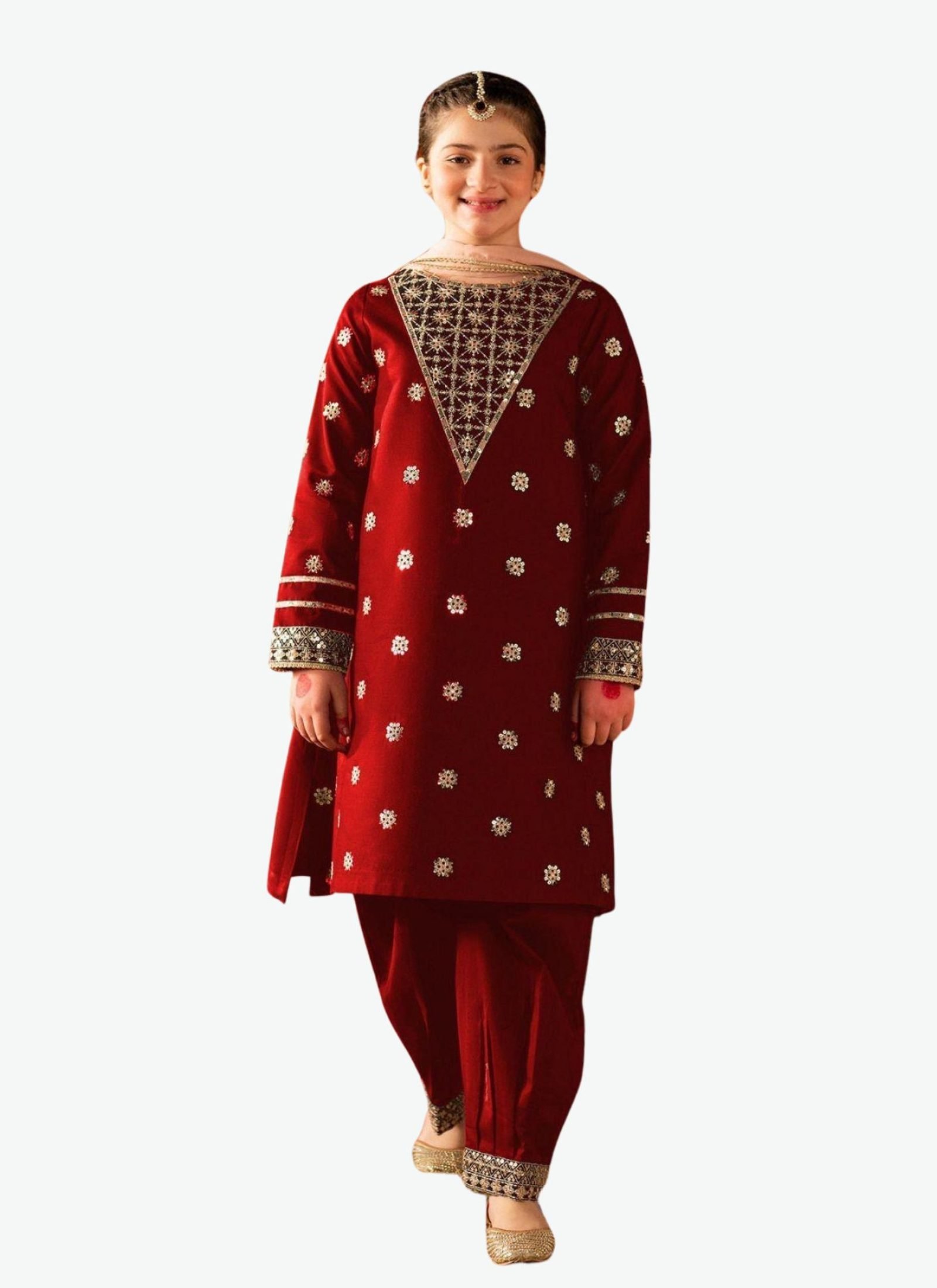 Girls' Formal Embroidered Kurta and Shalwar Suit Set (2)