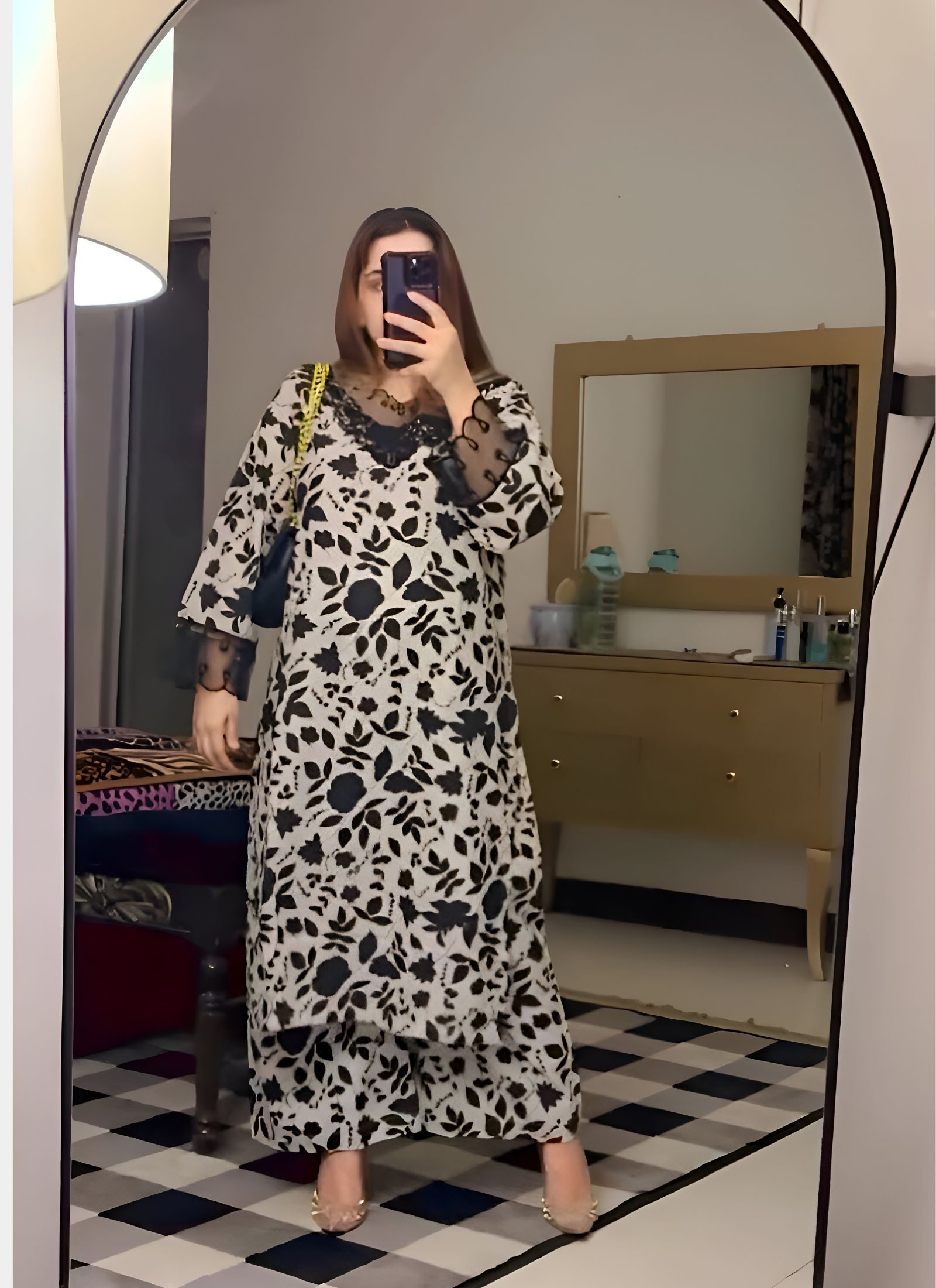 Monochrome Black and White Floral Printed Lawn Co-Ord Set