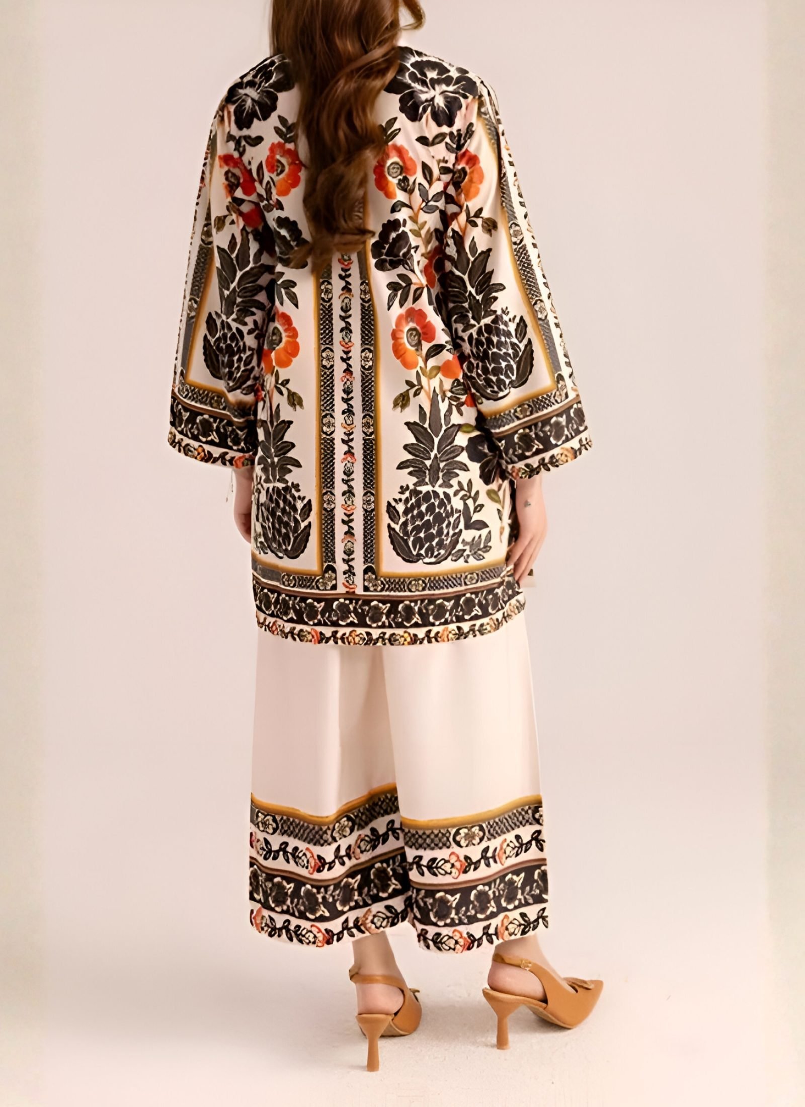 Vibrant Printed Kaftan-Style Co-ord Set - Long Shirt & Wide-Leg Trousers